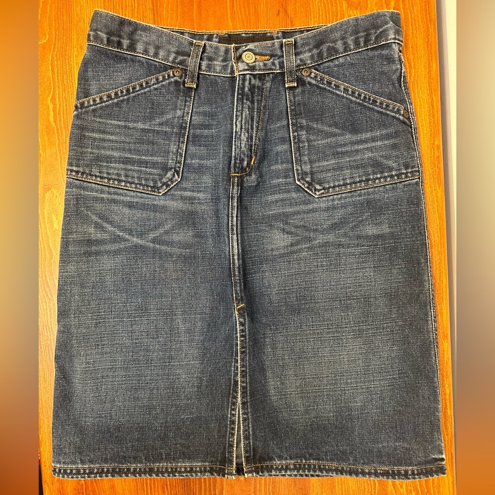 Vintage Express Jeans Denim Skirt With Front Slit Precision Fit